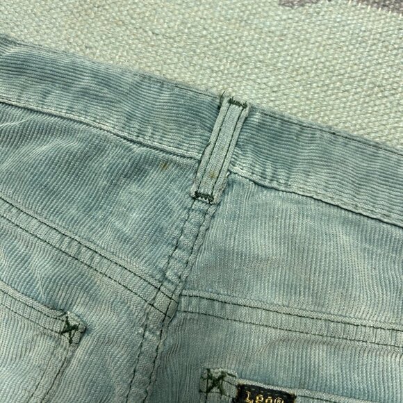 Vintage 70s corduroy bell bottom pants Lee faded turquoise distressed 25x31 - Picture 15 of 15